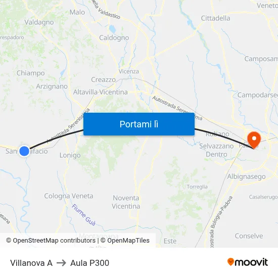 Villanova A to Aula P300 map