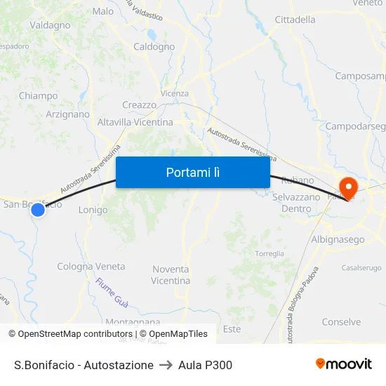 S.Bonifacio - Autostazione to Aula P300 map