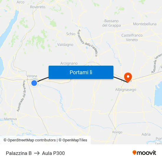 Palazzina B to Aula P300 map