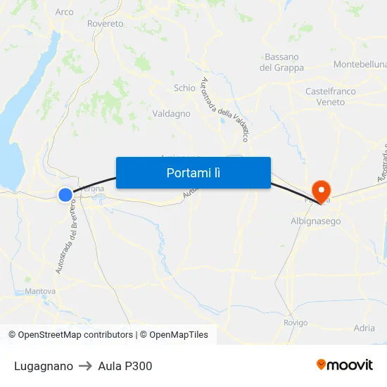 Lugagnano to Aula P300 map
