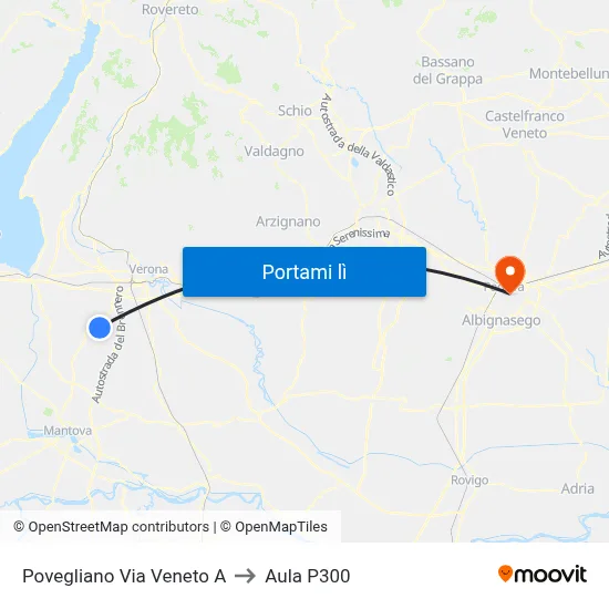 Povegliano Via Veneto A to Aula P300 map