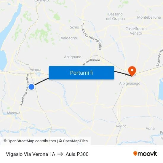 Vigasio Via Verona I A to Aula P300 map