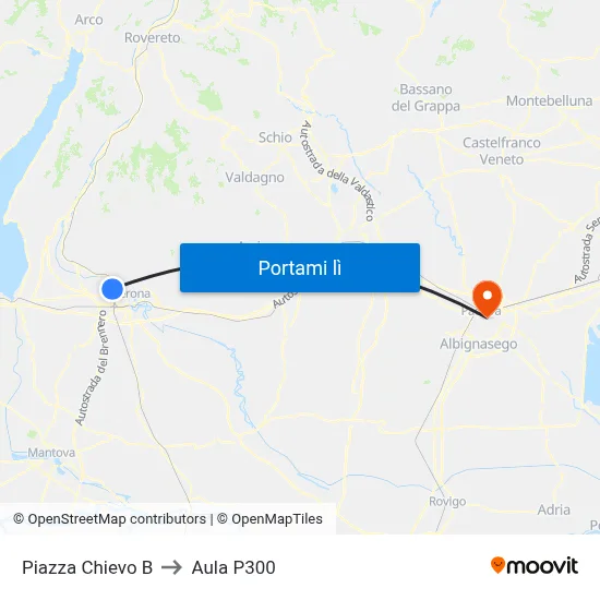 Piazza Chievo B to Aula P300 map