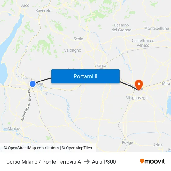 Corso Milano / Ponte Ferrovia A to Aula P300 map