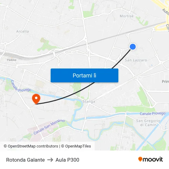 Rotonda Galante to Aula P300 map