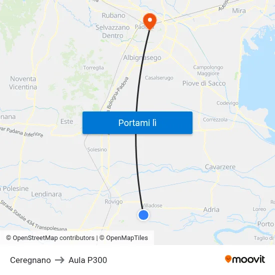 Ceregnano to Aula P300 map