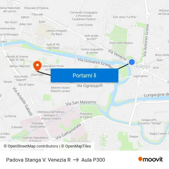 Padova Stanga V. Venezia R to Aula P300 map