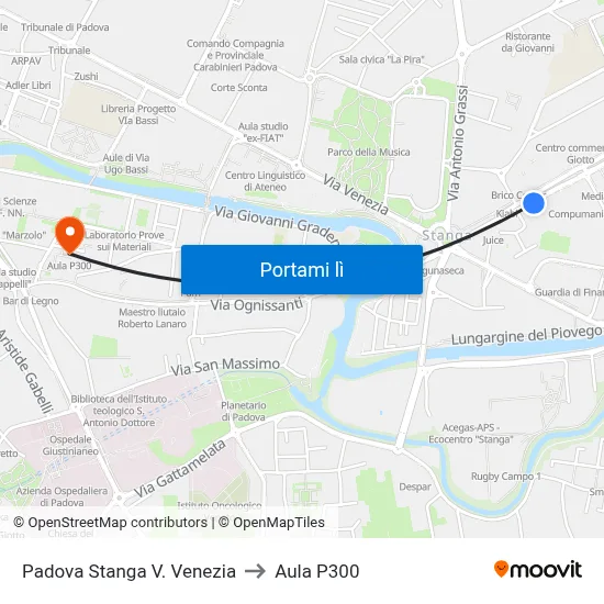 Padova Stanga V. Venezia to Aula P300 map