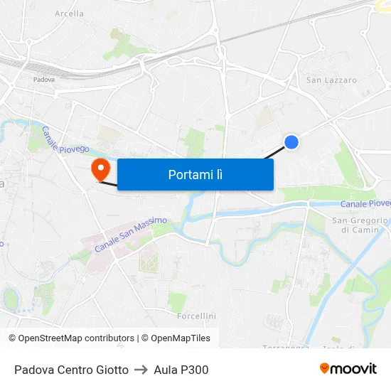 Padova Centro Giotto to Aula P300 map