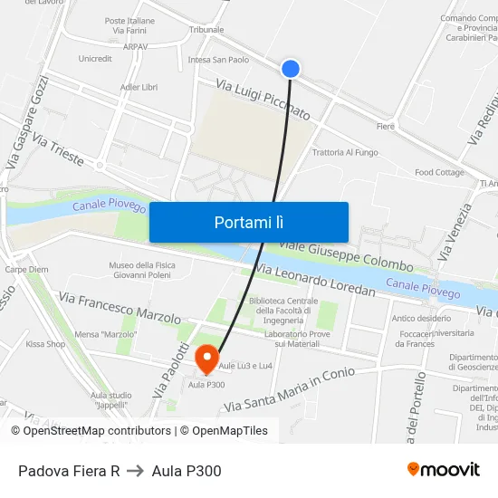 Padova Fiera R to Aula P300 map