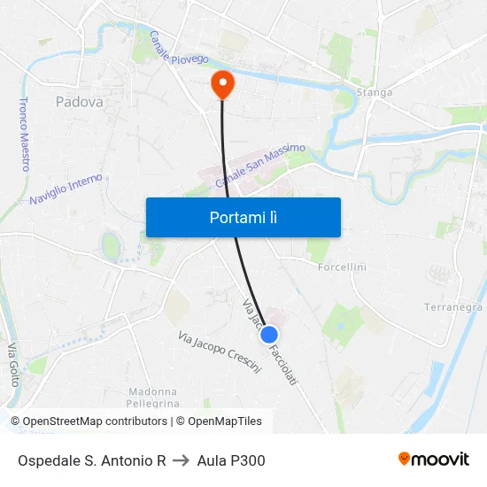 Ospedale S. Antonio R to Aula P300 map