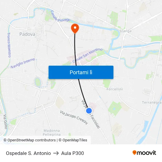 Ospedale S. Antonio to Aula P300 map
