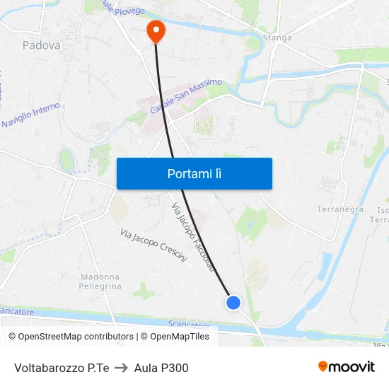 Voltabarozzo P.Te to Aula P300 map