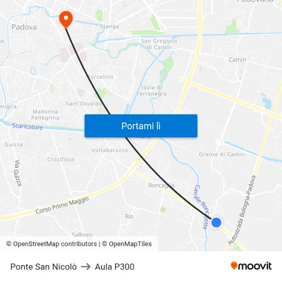 Ponte San Nicolò to Aula P300 map