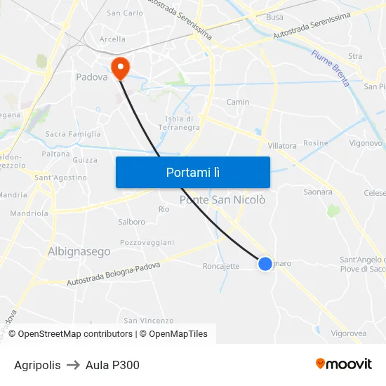 Agripolis to Aula P300 map