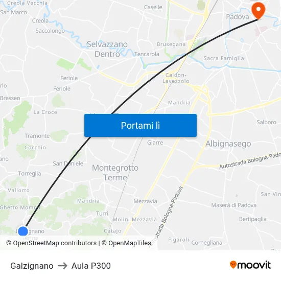 Galzignano to Aula P300 map