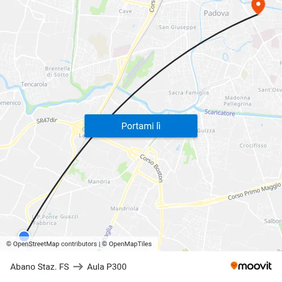 Abano Staz. FS to Aula P300 map