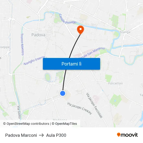 Padova Marconi to Aula P300 map