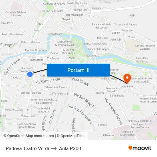 Padova Teatro Verdi to Aula P300 map
