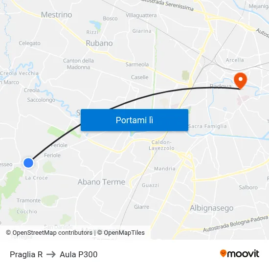 Praglia R to Aula P300 map