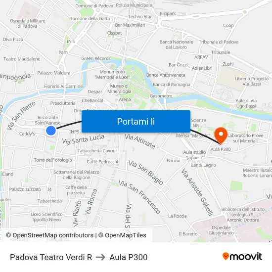 Padova Teatro Verdi R to Aula P300 map