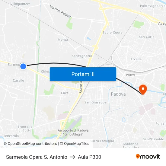 Sarmeola Opera S. Antonio to Aula P300 map
