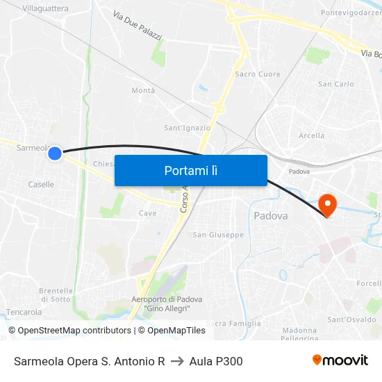 Sarmeola Opera S. Antonio R to Aula P300 map