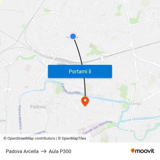 Padova Arcella to Aula P300 map