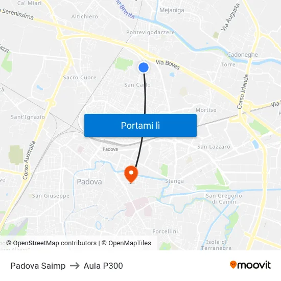 Padova Saimp to Aula P300 map