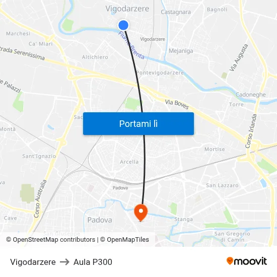 Vigodarzere to Aula P300 map