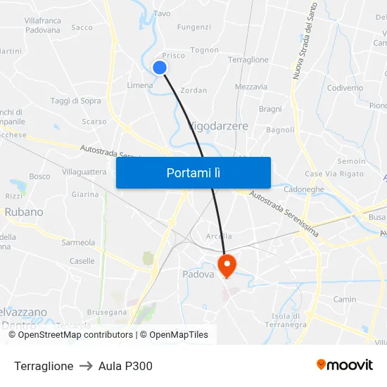 Terraglione to Aula P300 map
