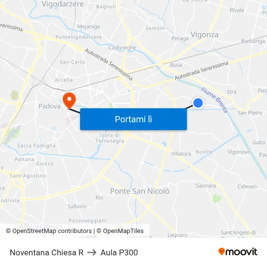 Noventana Chiesa R to Aula P300 map
