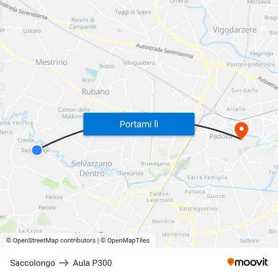 Saccolongo to Aula P300 map
