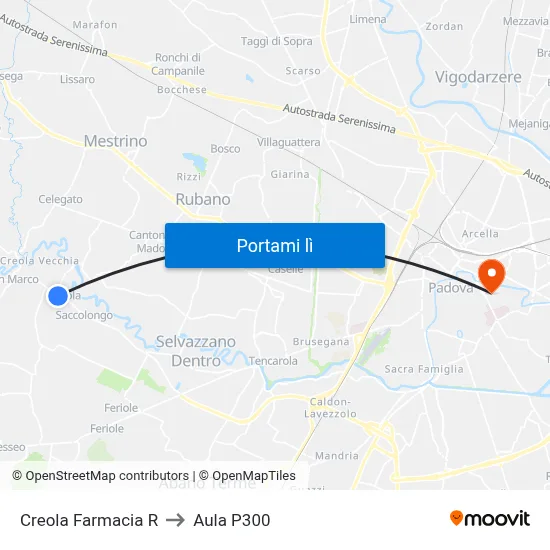 Creola Farmacia R to Aula P300 map