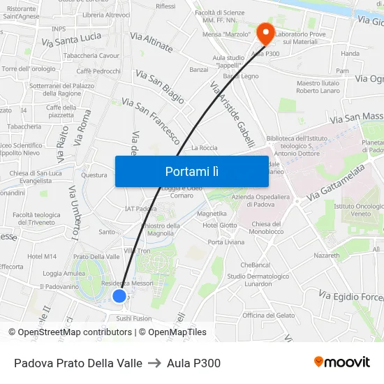 Padova Prato Della Valle to Aula P300 map