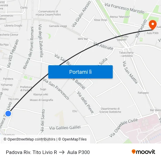 Padova Riv. Tito Livio R to Aula P300 map