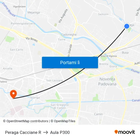 Peraga Cacciane R to Aula P300 map