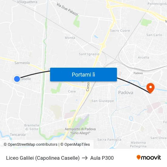 Liceo Galilei (Capolinea Caselle) to Aula P300 map