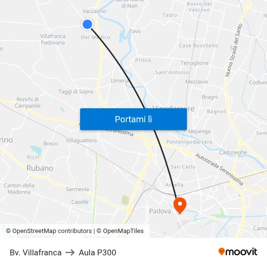 Bv. Villafranca to Aula P300 map