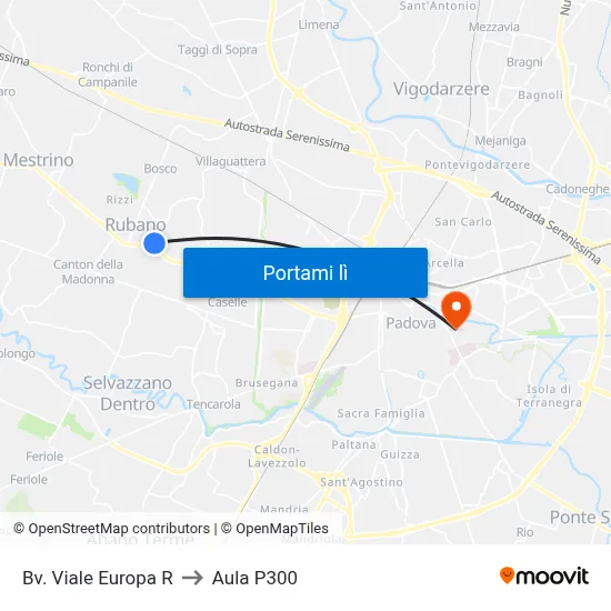 Bv. Viale Europa R to Aula P300 map