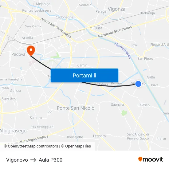 Vigonovo to Aula P300 map