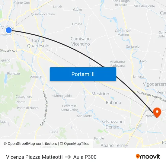 Vicenza Piazza Matteotti to Aula P300 map