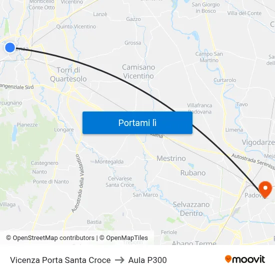Vicenza Porta Santa Croce to Aula P300 map