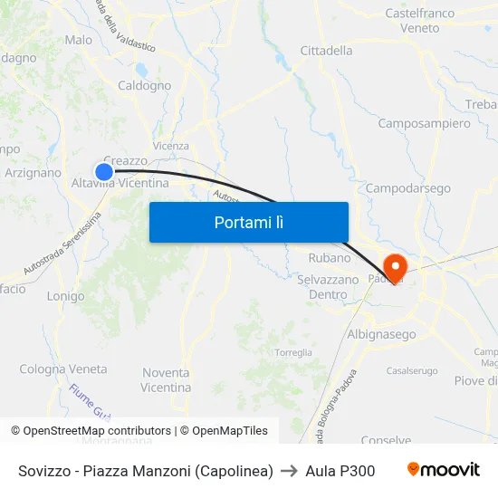 Sovizzo - Piazza Manzoni (Capolinea) to Aula P300 map