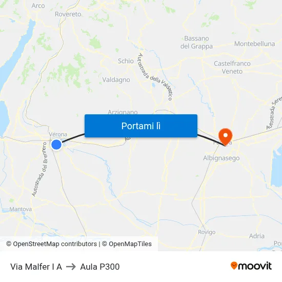 Via Malfer I A to Aula P300 map
