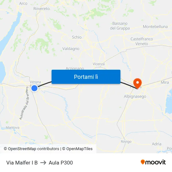 Via Malfer I B to Aula P300 map