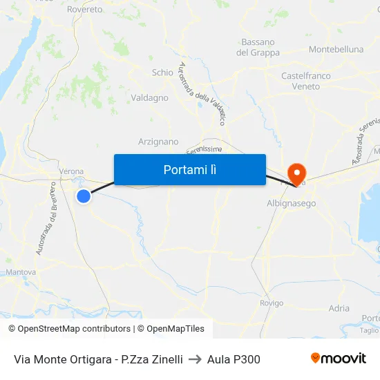 Via Monte Ortigara - P.Zza Zinelli to Aula P300 map