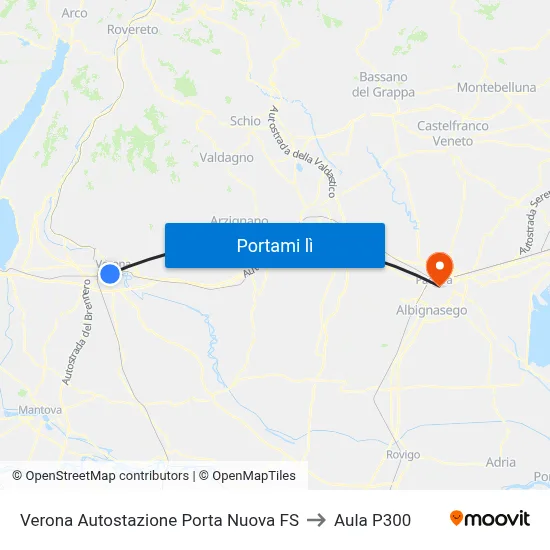 Verona Autostazione Porta Nuova FS to Aula P300 map