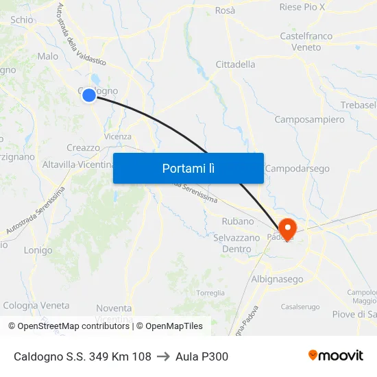 Caldogno S.S. 349 Km 108 to Aula P300 map