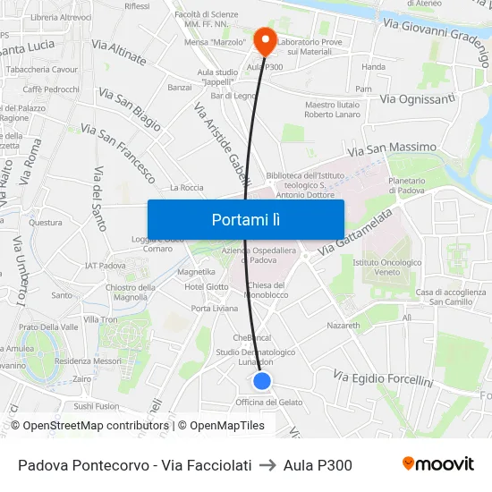 Padova Pontecorvo - Via Facciolati to Aula P300 map